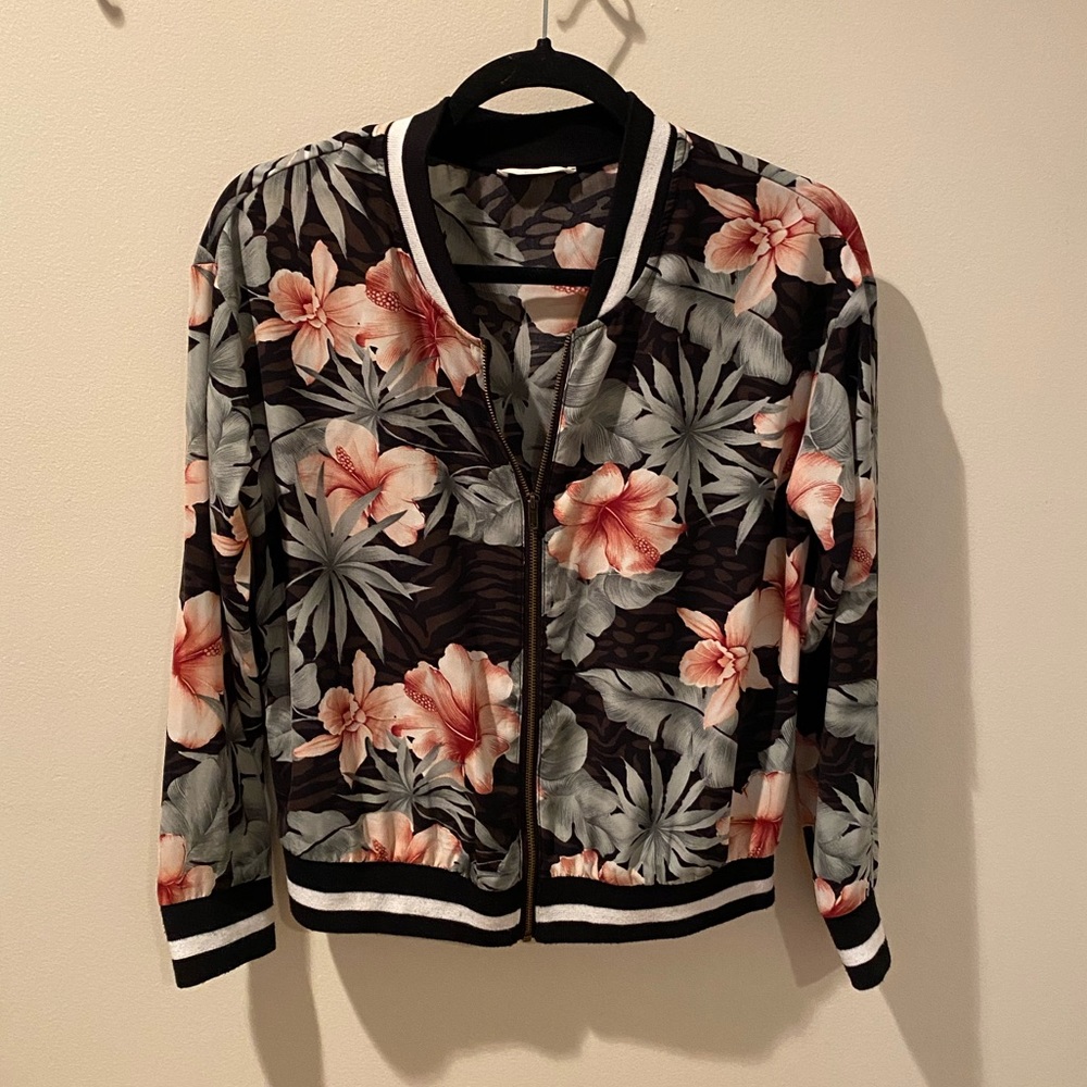 Lush Tropical Floral Track Jacket Size Small